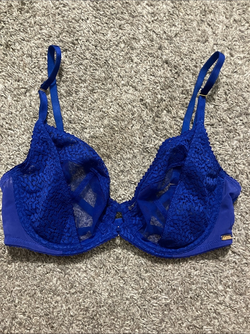 Gossard Blue Lace Underwire Bra with Sheer Panels size 32DD